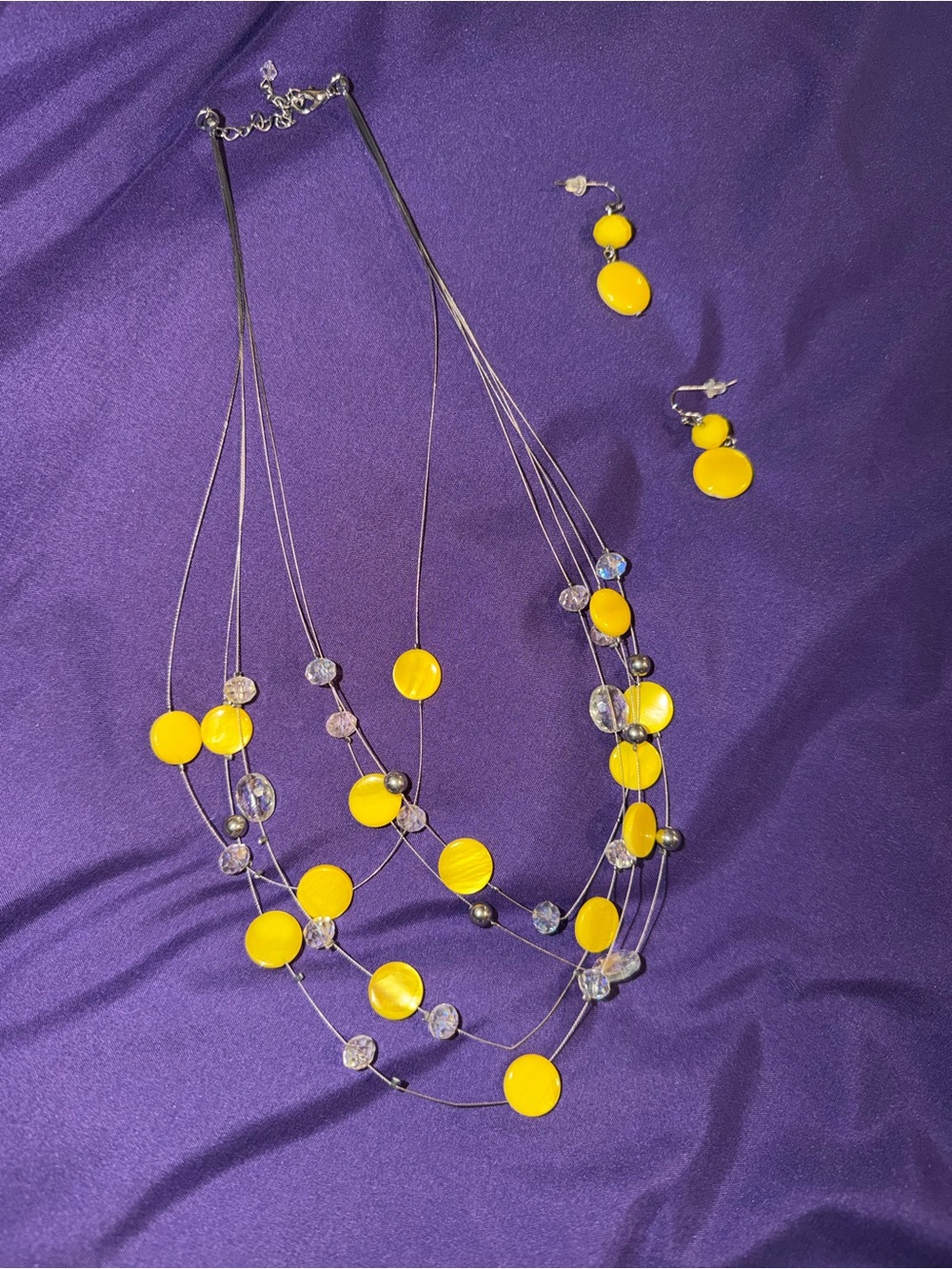 Yellow Multi-Strand Disc Necklace and Earring Set